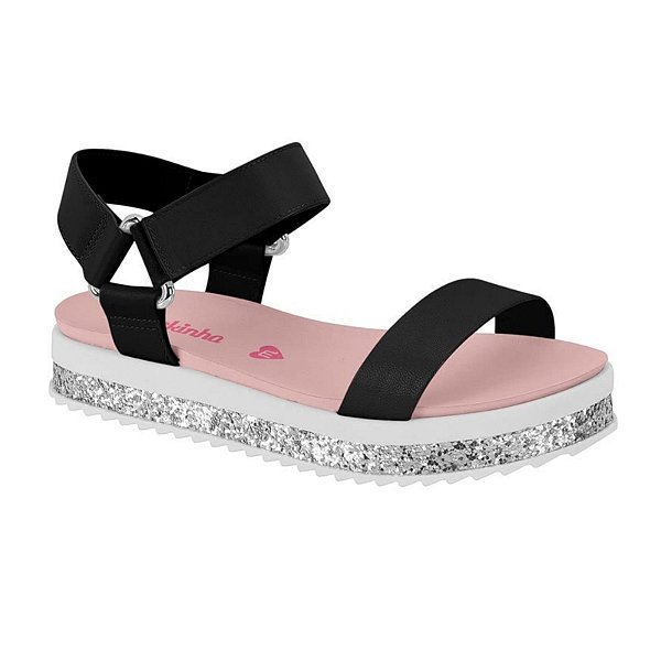 Sandália Infantil Menina Molekinha Napa Turim Velcro- Preto
