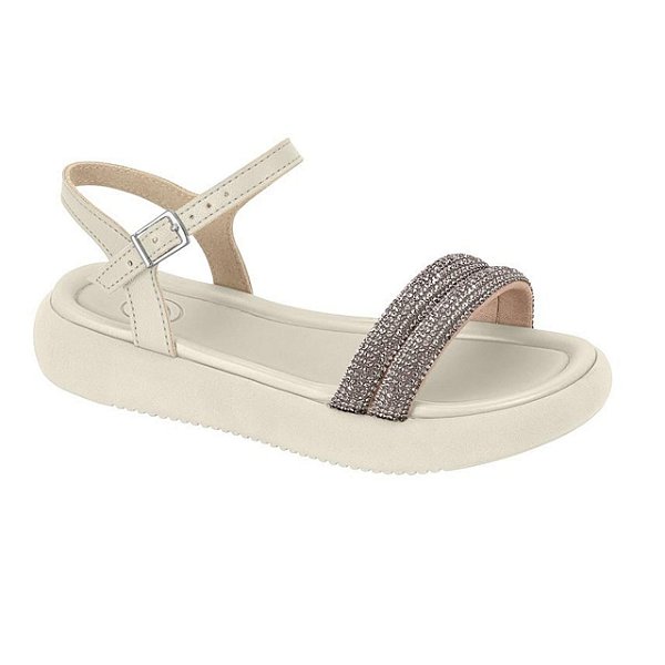 Sandália Infantil Menina Molekinha Meia Cana- Branco OFF/ Cristal