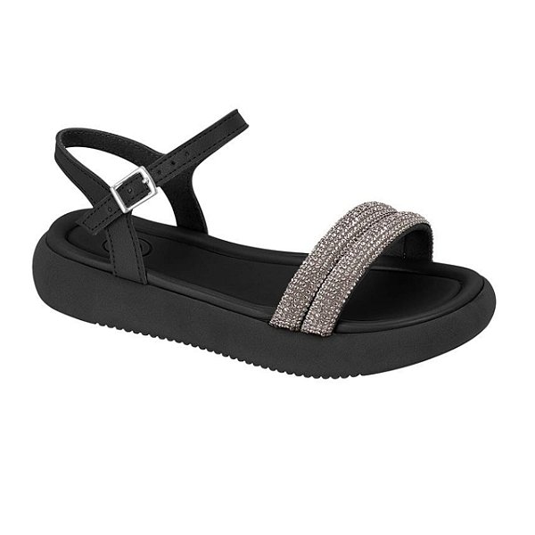 Sandália Infantil Menina Molekinha Meia Cana- Preto/Cristal