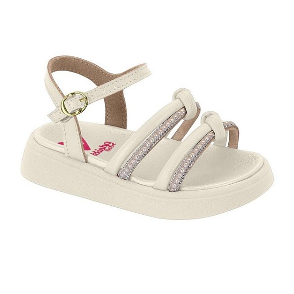 Sandália Infantil Menina Molekinha Tira Milão- Branco OFF/ Cristal/ Perola