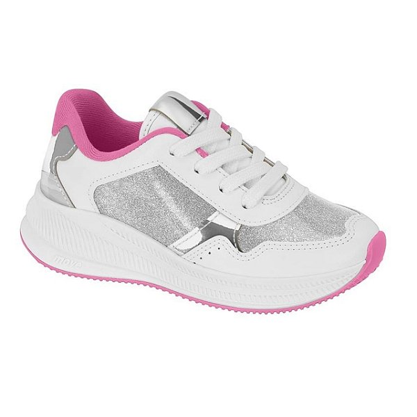 Tênis Infantil Menina Molekinha Verniz london Glamour- Prata/Branco