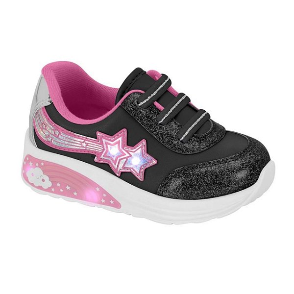 Tênis Infantil Menina Led Molekinha London- Preto/Prata