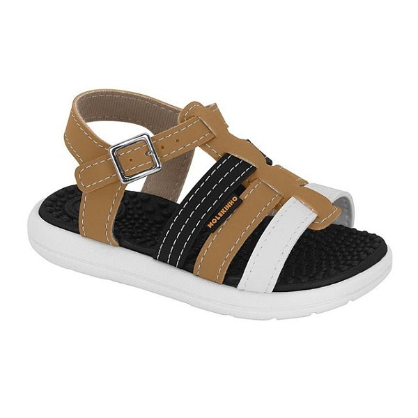 Sandália Infantil Menino Molekinho  Floter Rustico- Caramelo/Preto/Branco