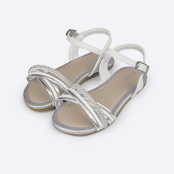 Sandália Infantil Menina Pampili MIli-Branco/Prata