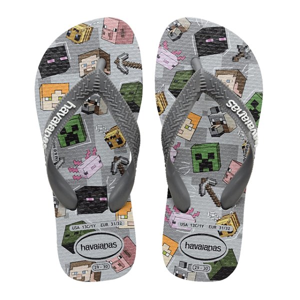 Chinelo Infantil Menino Havaianas Minecraft- Cinza Aço