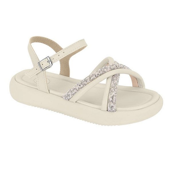 Sandália Infantil Menina Molekinha Turim Tira Ostra- Branco OFF/ Cristal