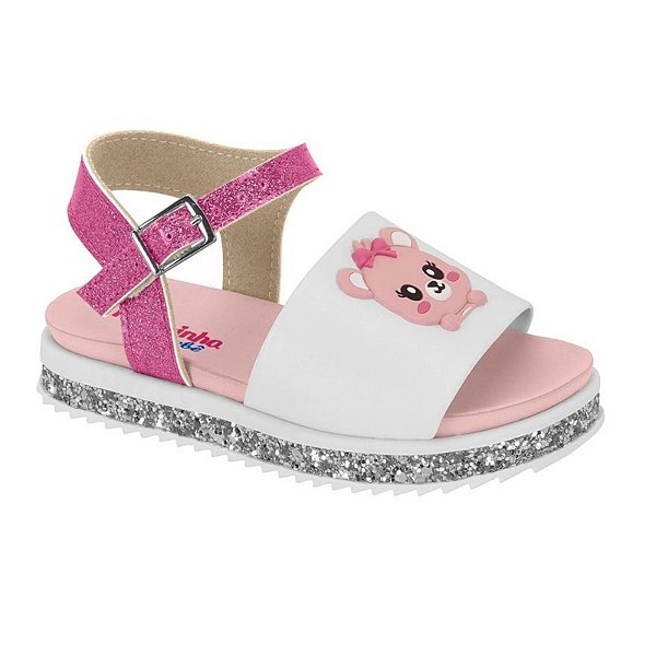 Sandália Infantil Menina Molekinha Turim London- Branco/ Rosa