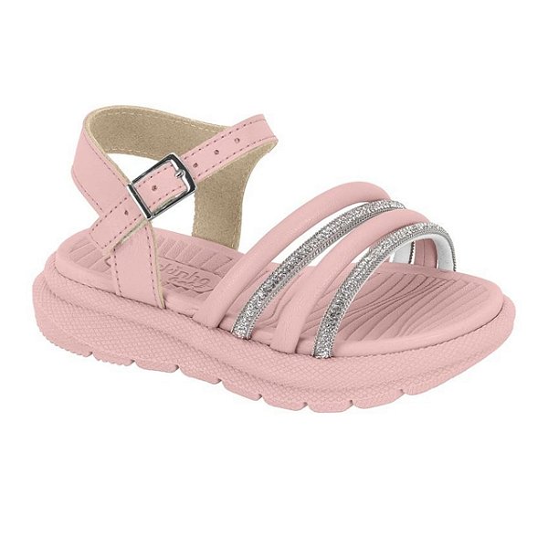 Sandália Infantil Menina Molekinha Tira Florença- Rosa/Cristal