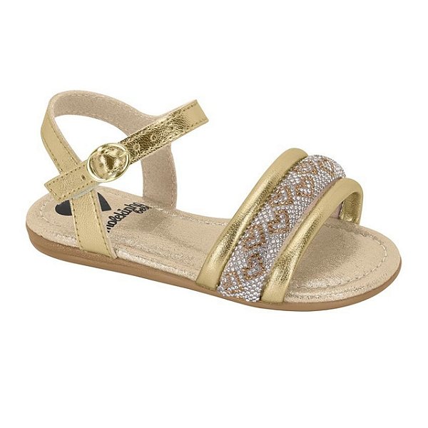 Sandália Infantil Menina Molekinha Metalizada Coração- Dourado/Cristal/Dourado