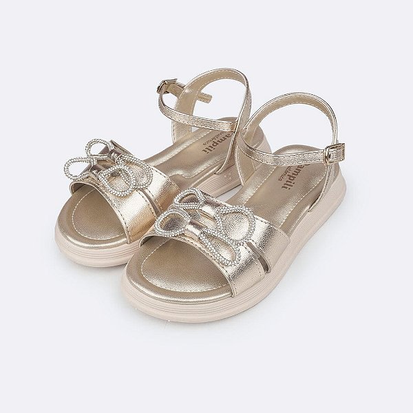 Sandália Infantil Menina Pampili Flower Laço- Dourado