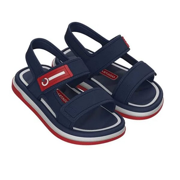 Sandália Infantil Menino Cartago Malaga Sport- Bege/Azul/ Vermelho