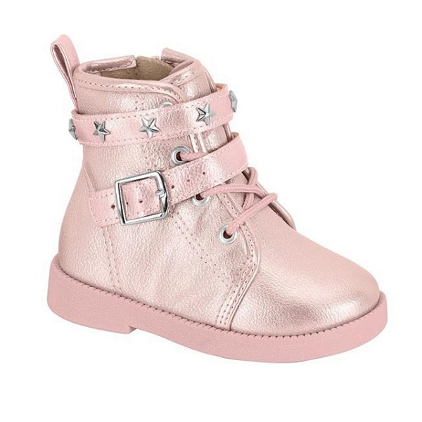 Bota Coturno Infantil Menina Molekinha Napa Metal Malibu Fivela- Rosa Velho