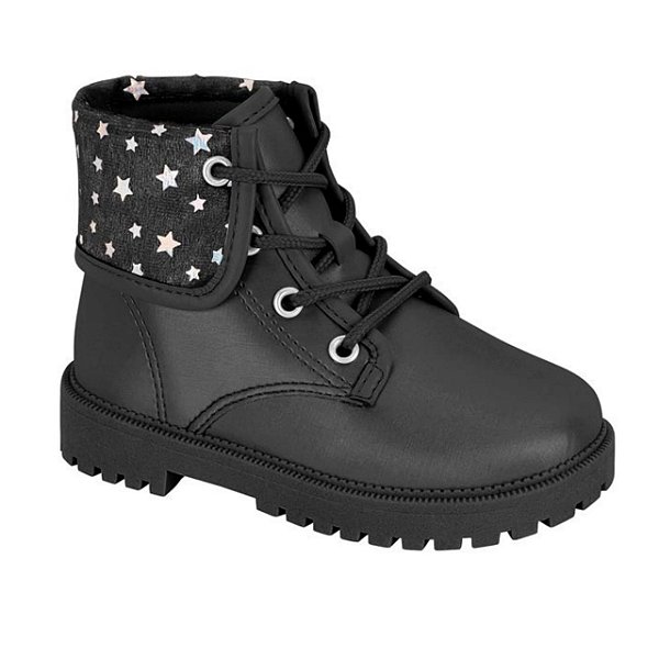 Bota Infantil Menina Coturno Molekinha Metal Tamisa- Preto/ Preto Holográfico Prata