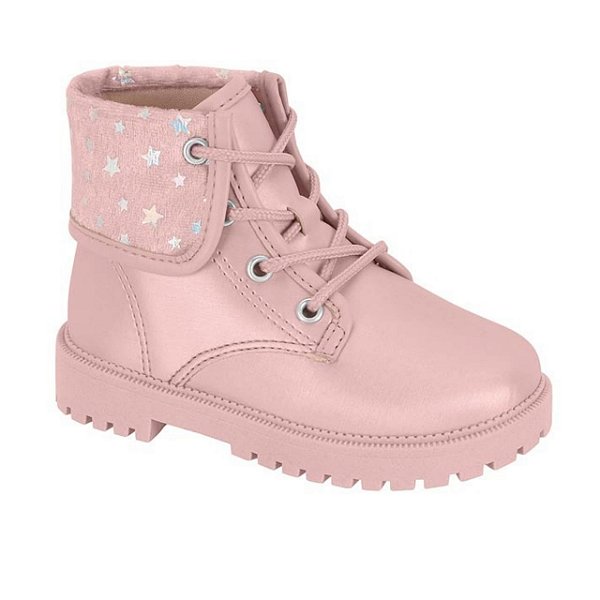 Bota Infantil Menina Coturno Molekinha Metal Tamisa Star- Rosa/ Rosa Holográfico Prata