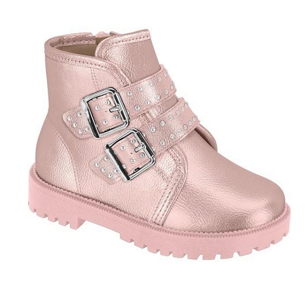 Bota Coturno Infantil Menina Molekinha Napa Metal Malibu- Rosa Velho