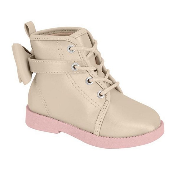 Bota Coturno Infantil Menina Molekinha Metalizado Tamisa Laço-Creme