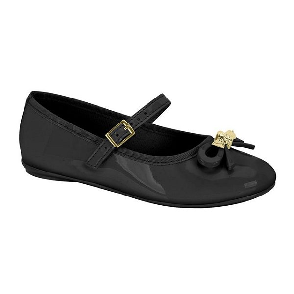 Sapatilha Infantil Menina Molekinha Verniz Premim Laço- Preto/Preto