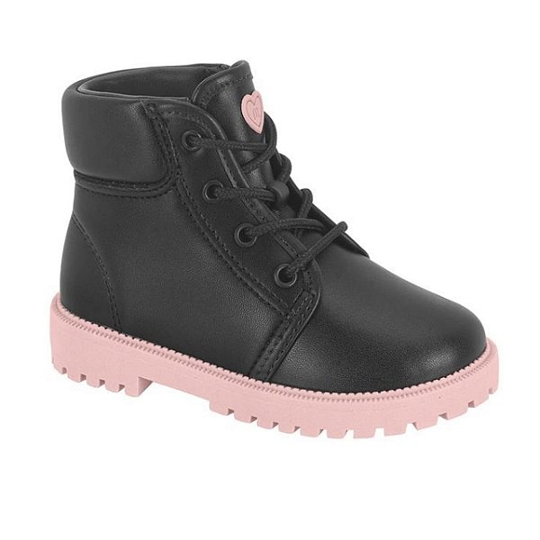 Bota Coturno Infantil Molekinha Strech- Preto/ Rosa