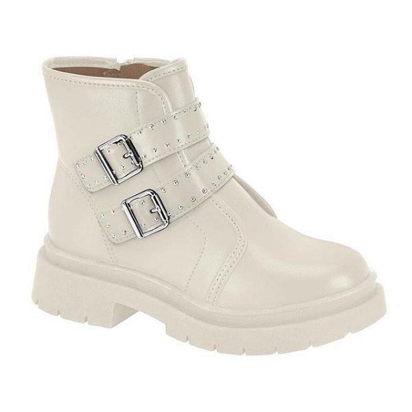 Bota Coturno Infantil Menina Molekinha Napa Berlim Fivela- Branco OFF