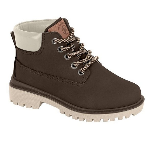 Bota Coturno Infantil Menino Molekinho Napa Moscou- Café/ Branco OFF