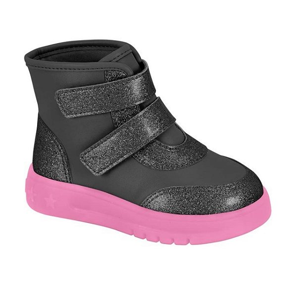 Bota Infantil Menina Molekinha Led Berlim Verniz- Preto/ Rosa