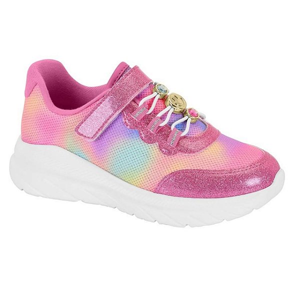 Tênis Infantil Menina Molekinha Tecido Brilho Tanaca- Verniz London/ Multi Amarelo/ Rosa