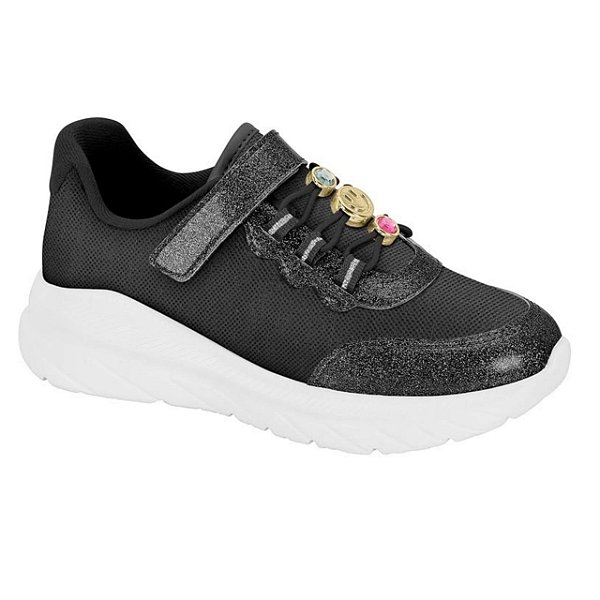 Tênis Infantil Menina Molekinha Tecido Brilho Tanaca- Verniz London/ Multi Preto
