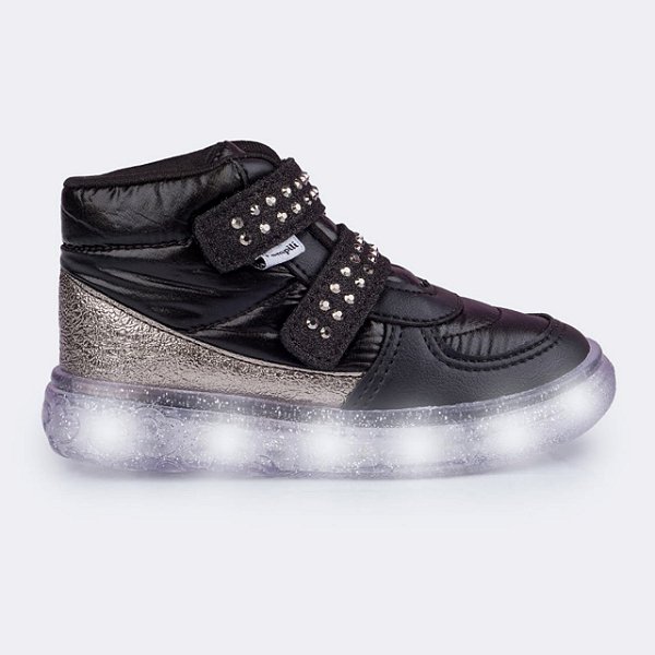 Tênis Infantil Menina Sneaker Led Pampili- Preto