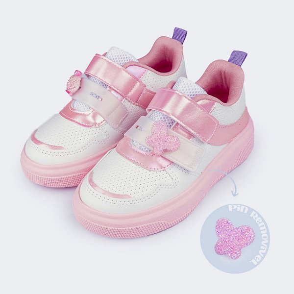 Tênis Infantil Menina Pampili XP24- Branco/ Rosa
