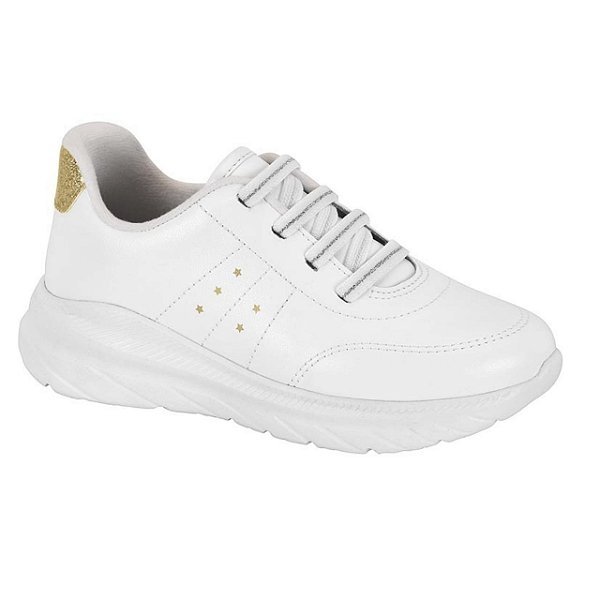 Tênis Infantil Menina Napa Turim Verniz London- Branco/ Dourado