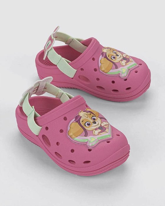 Babuche Infantil Menina  Patrulha Canina Pump Baby Grendene Kids- Rosa/ Verde