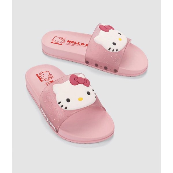 Chinelo Slide Infantil Menina Hello Kitty Mania- Rosa Branco