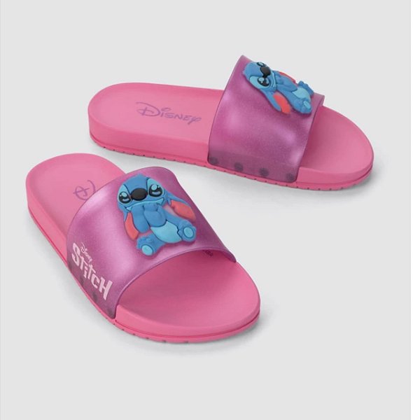 Chinelo Infantil Menina Slide Disney Mania Stitch- Rosa Perolado