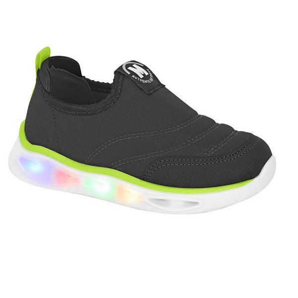 Tênis Infantil Menino Slip Molekinho  Led Lycra- Preto/ Verde