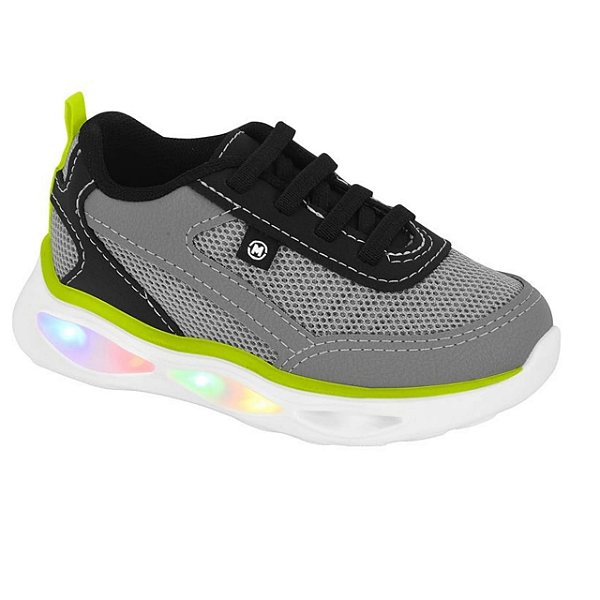 Tênis Infantil Menino Molekinho Led Dave- Cinza/ Cinza/ Preto