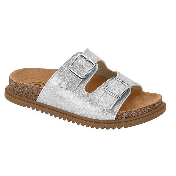 Rasteirinha Infantil Menina Birken Molekinha Verniz London- Prata