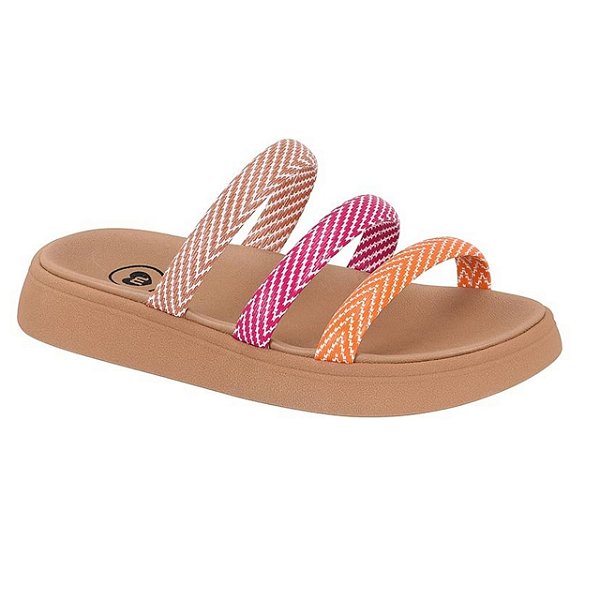 Rasteirinha Infantil Menina Molekinha Tira Pronta Tresse- Branco/ Pink/Laranja
