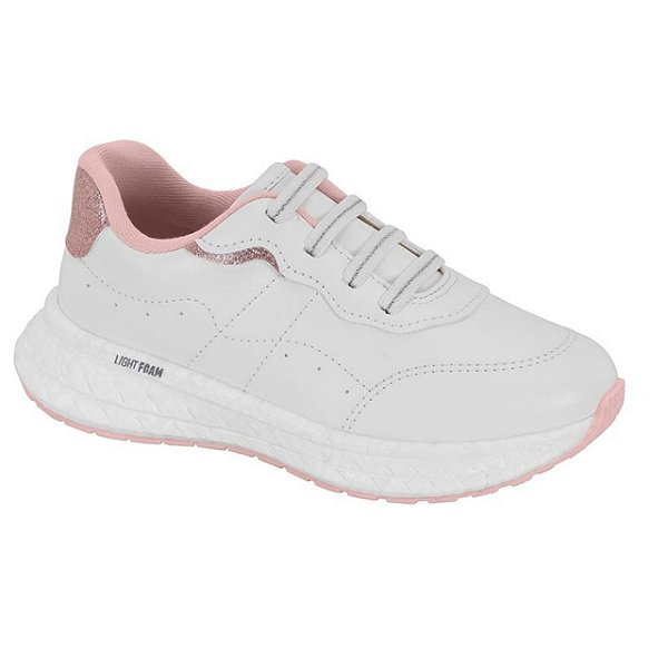 Tênis Infantil Menina Molekinha Napa Turim Verniz London- Branco/ Rosa