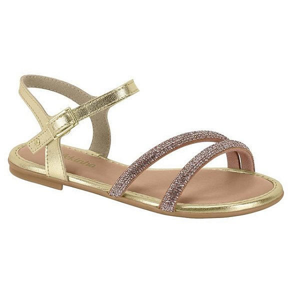 Sandália Infantil Menina Molekinha Tira Valência- Dourado/ Creme/ Cristal