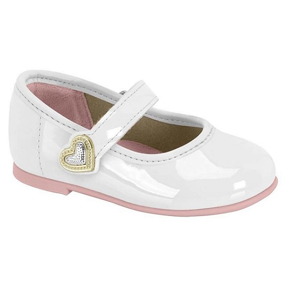 Sapatilha Infantil Menina Molekinha Verniz Premium- Branco/ Rosa