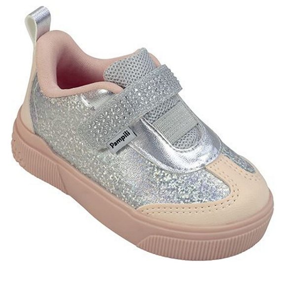 Tênis Infantil Menina Pampili Yumi- Prata/ Cream