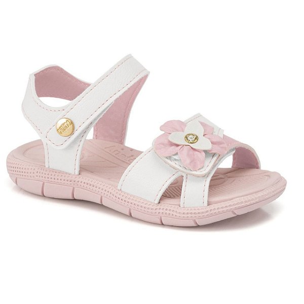 Sandália Infantil Menina Klin Tic Tac- Branco/ Rosa Claro