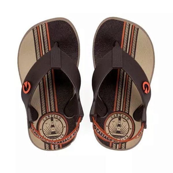 Chinelo Infantil Menino Cartago Atlanta - Bege/ Marrom/ Laranja