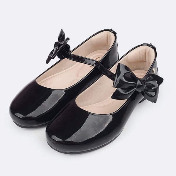 Sapatilha Infantil Menina Pampili Angel Laço Removível- Preto Verniz