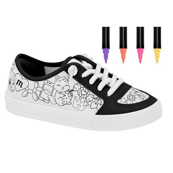 Tênis Infantil Molekinha De colorir Sardenha- Branco/ Preto