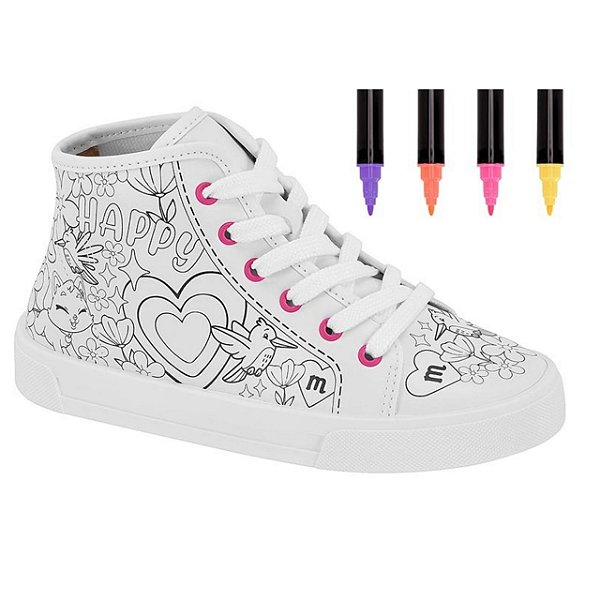 Tênis Infantil Menina Molekinha De Colorir Sardenha- Branco
