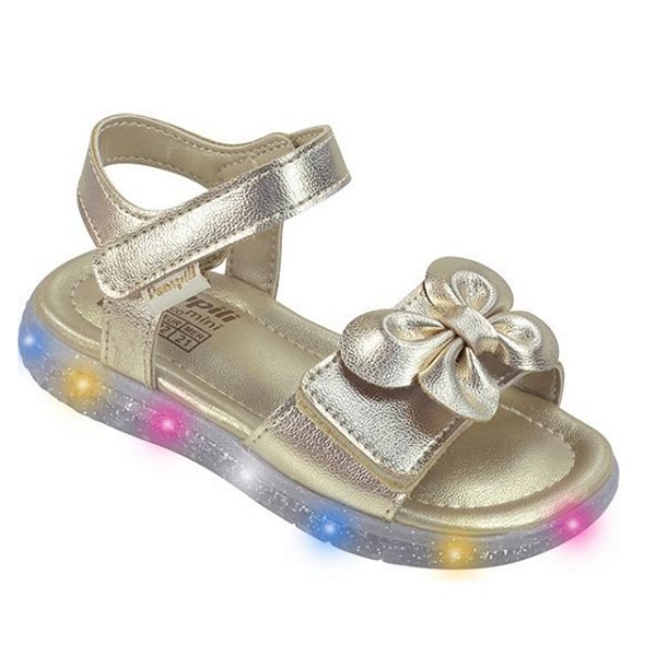 Sandália Infantil Menina Pampili Mini Led- Dourado