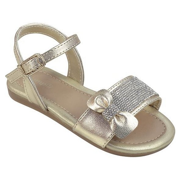 Sandália Infantil Menina Pampili Mili Laço- Dourado