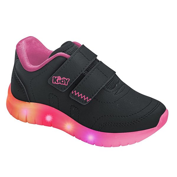 Tênis Infantil Menina Kidy Led Fun- Preto/ Rosa
