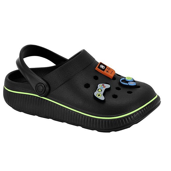 Babuche Infantil Menino Molekinho- Preto/ Amarelo Neon